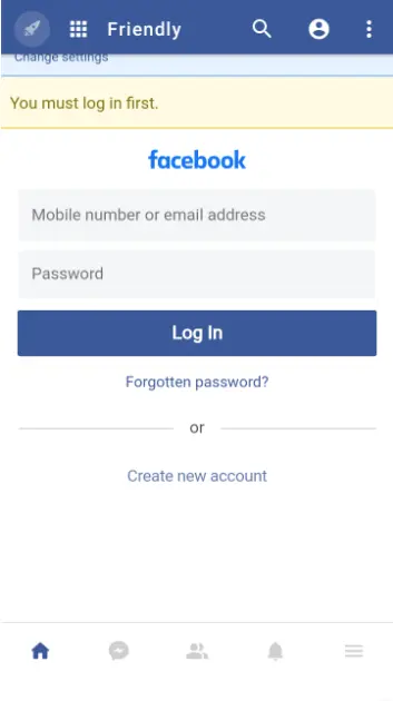 Login Page in Friendly Social Browser