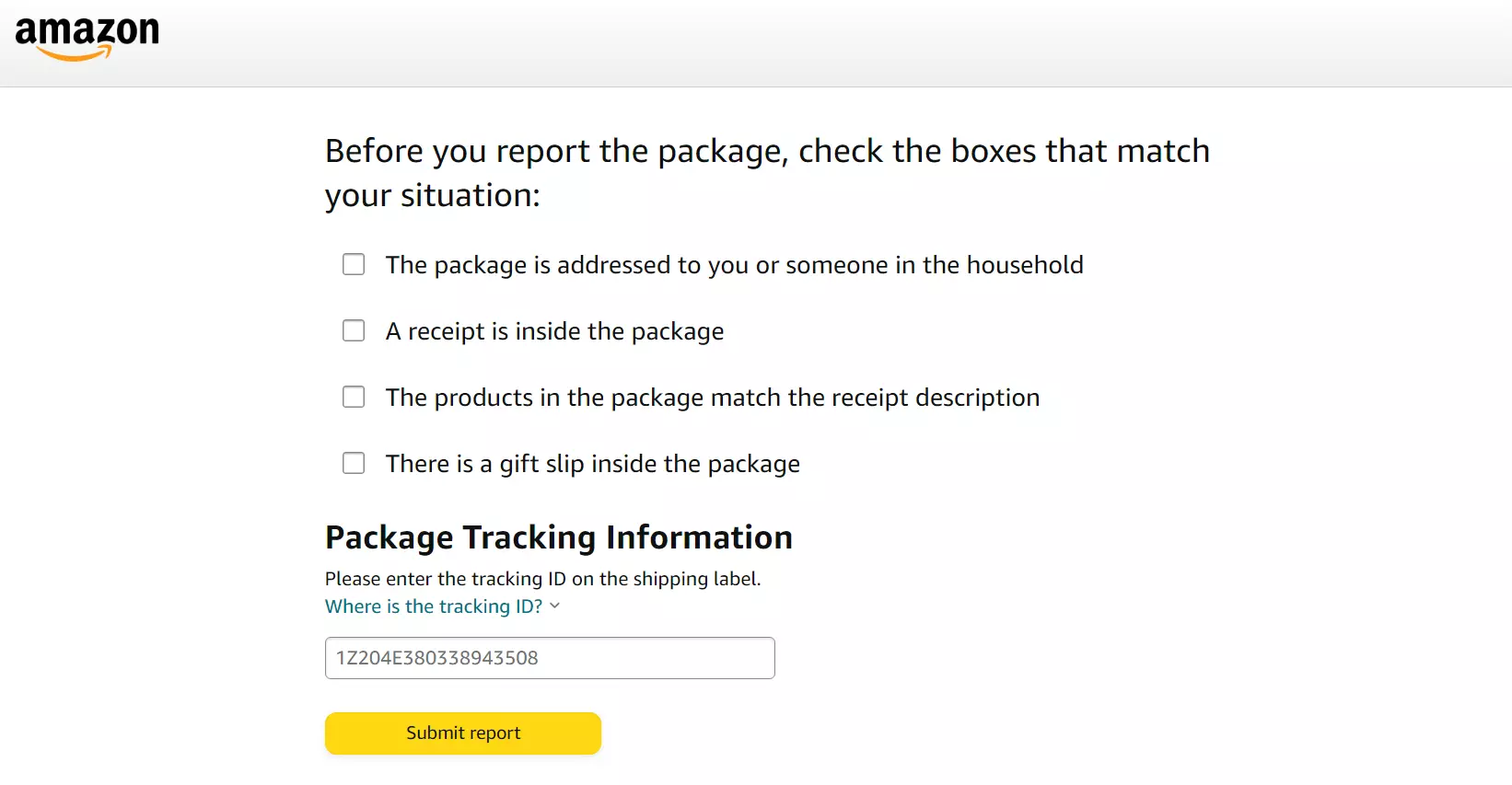 Report Unwanted Package Page