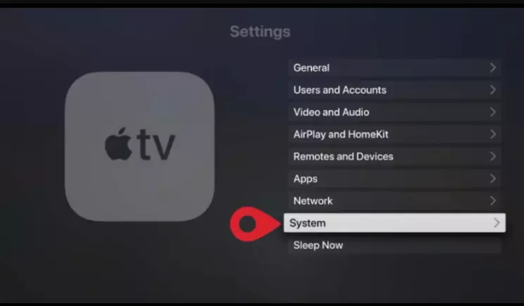 "System" settings on Apple TV