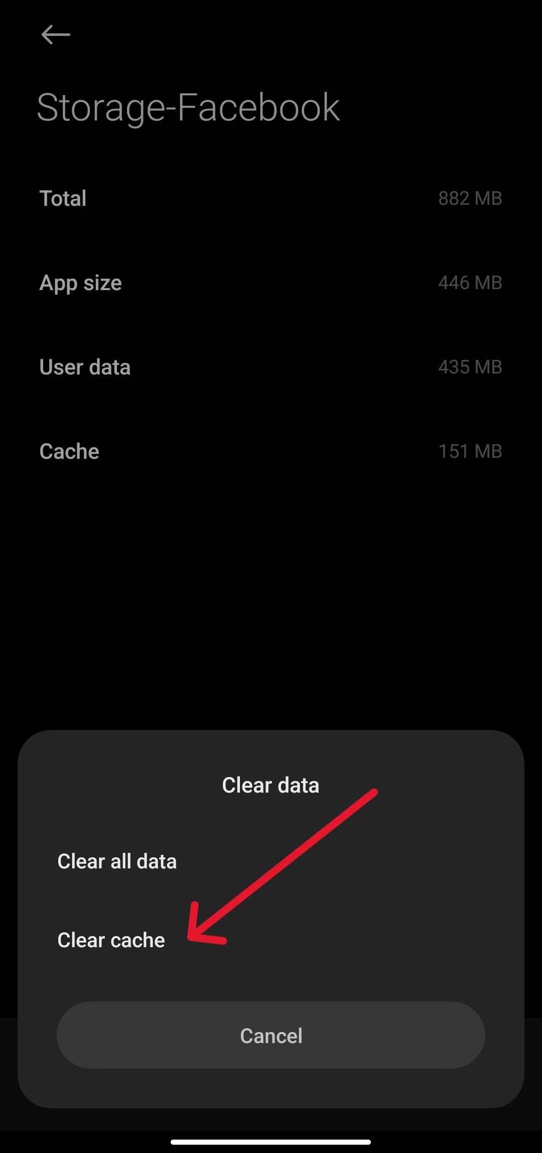 clear cache for Facebook app