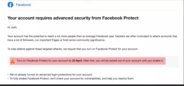 Facebook Protect Email