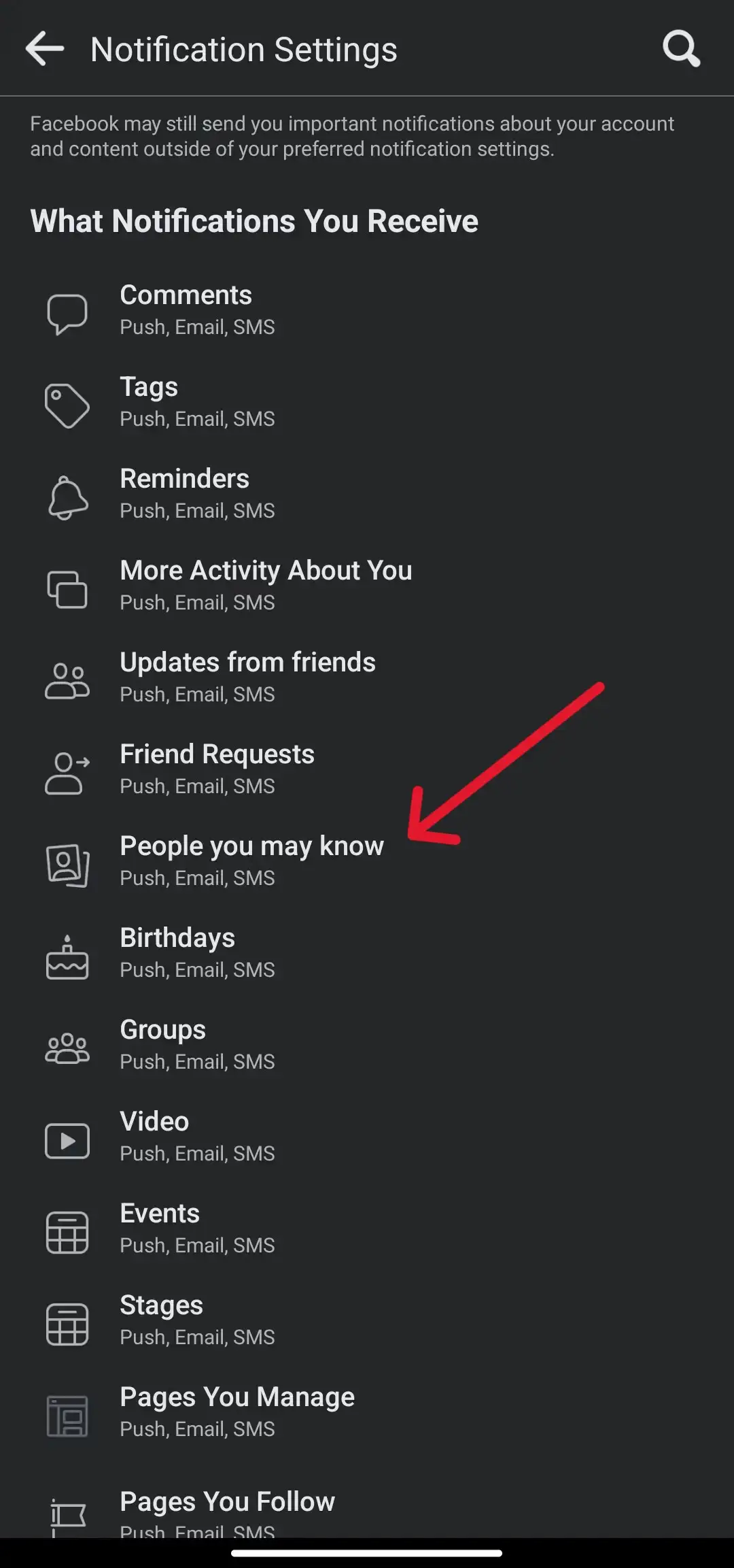Access people you may know notifications on Facebook