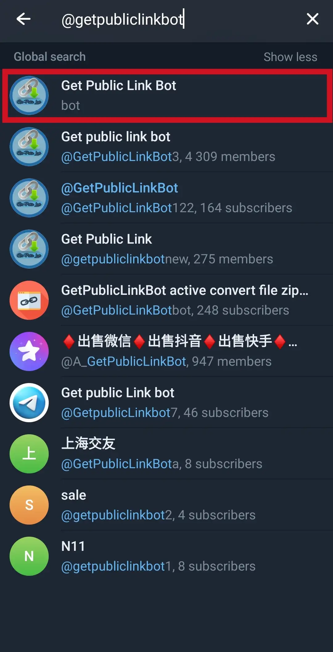 get public link bot telegram