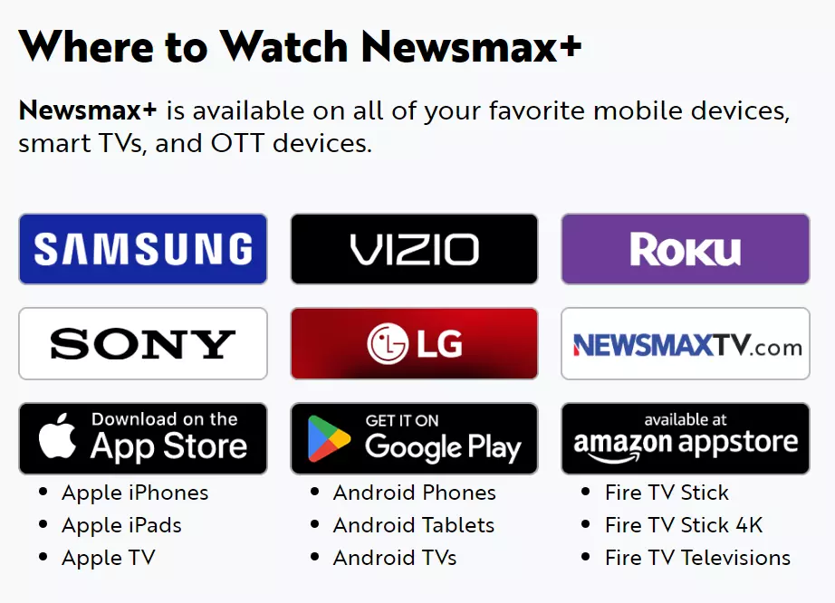 Newsmax+ Compatible Devices