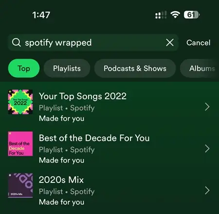 Spotify Wrapped playlist search