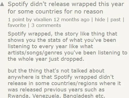 Spotify users comment for Spotify Wrapped not working