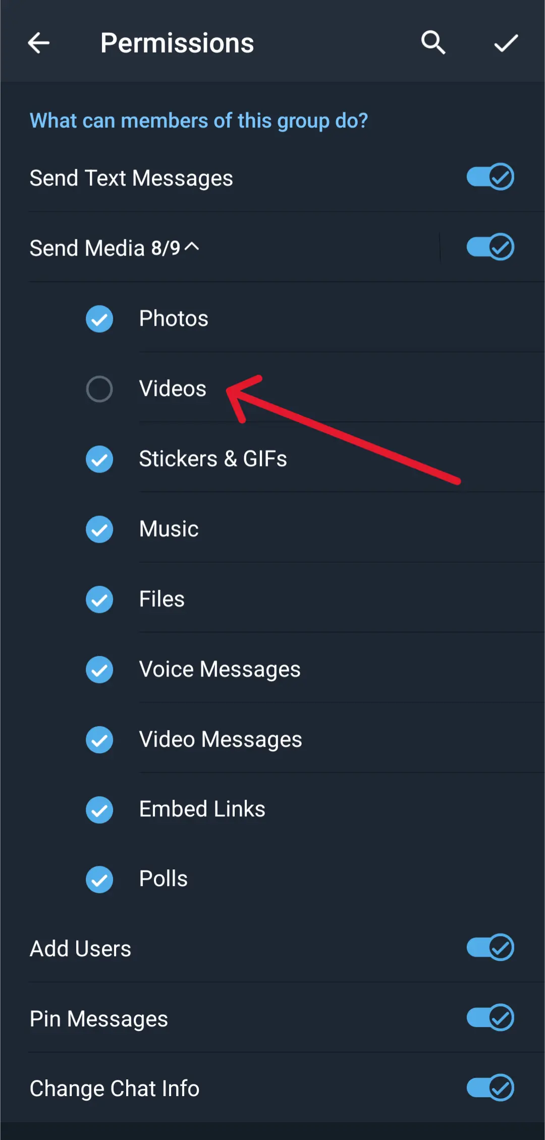 change video upload permissions for groups