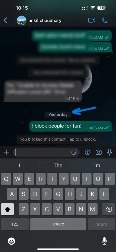Time when a contact is blocked on WhatsApp