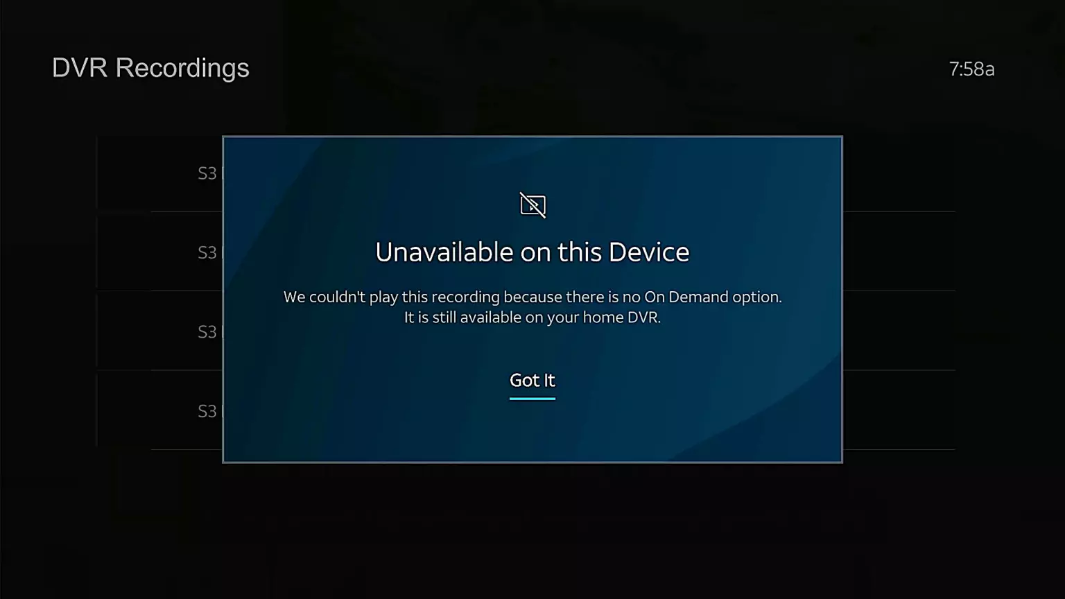 recording unavailable on DirecTV