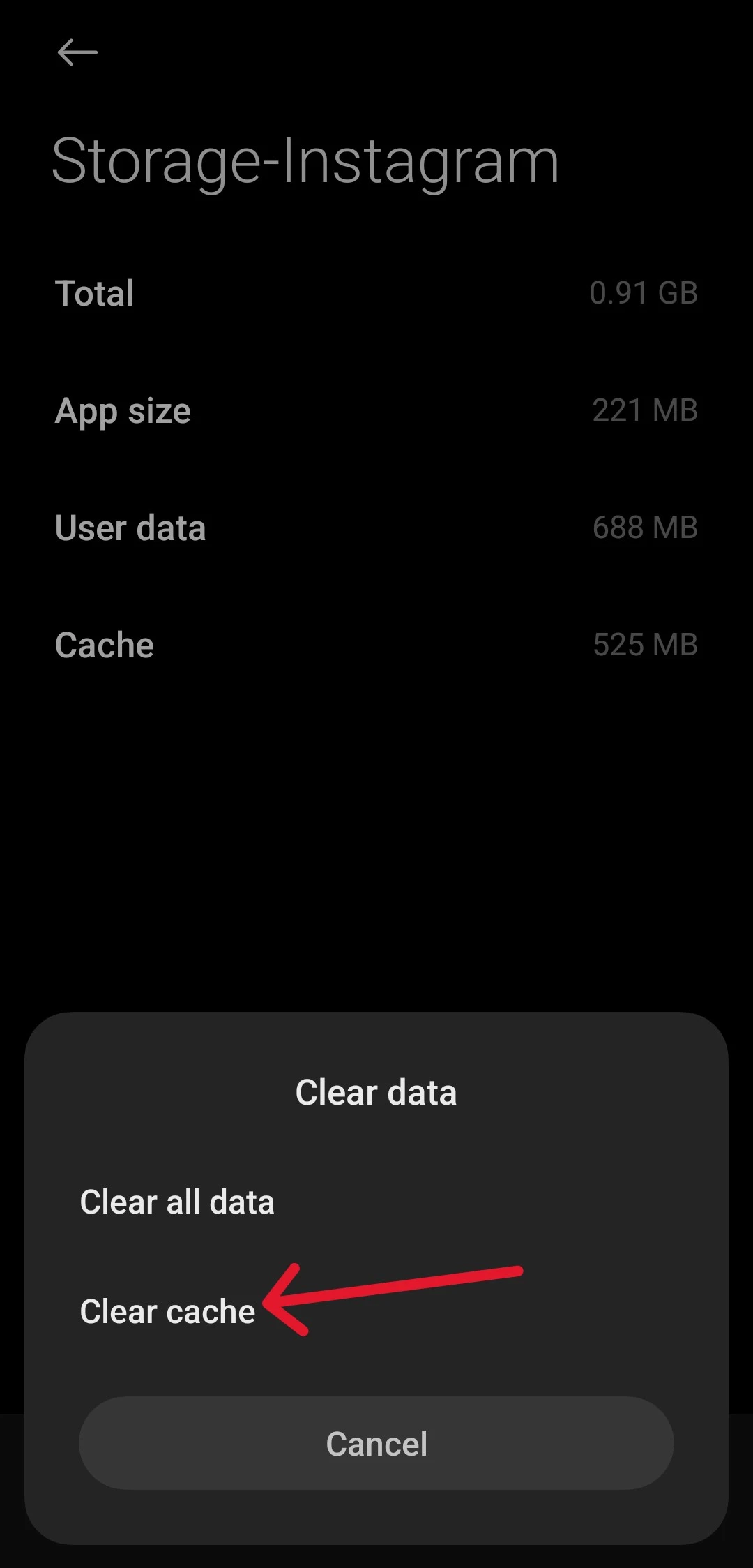 Clear Instagram's App cache