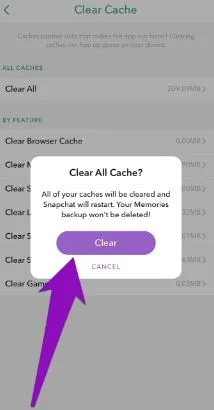 Clear Snapchat app cache memory