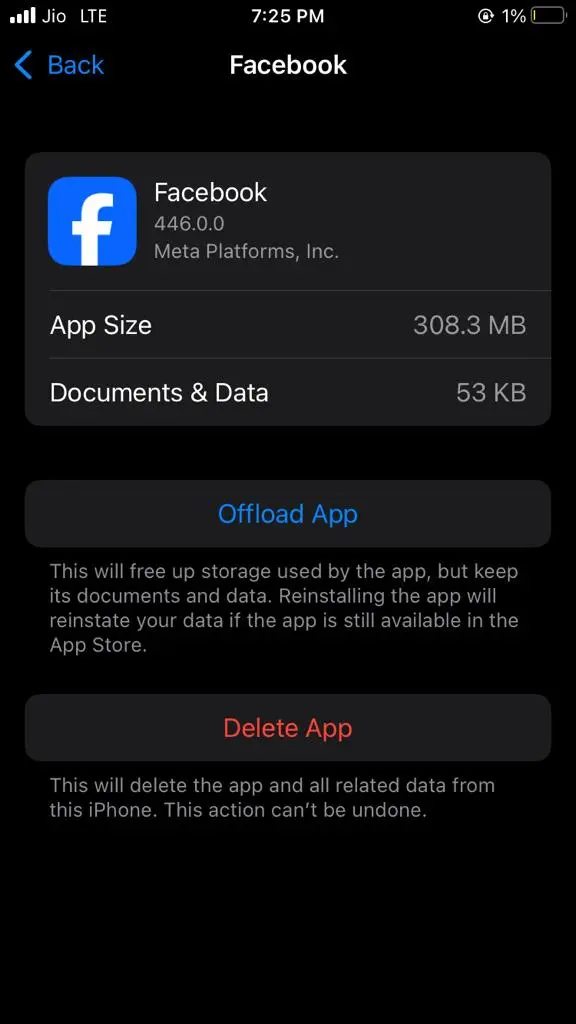 Image showing Offload App option