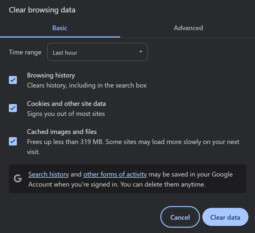 Image showing clear cache option