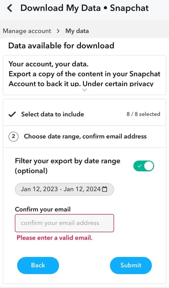 Select data range and enter email address