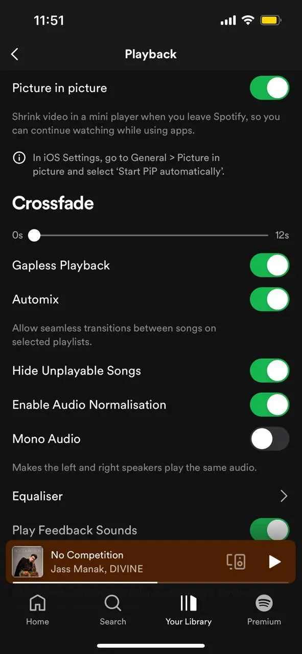 Crossfade settings