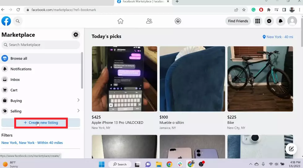 Create New Listing on Facebook Marketplace