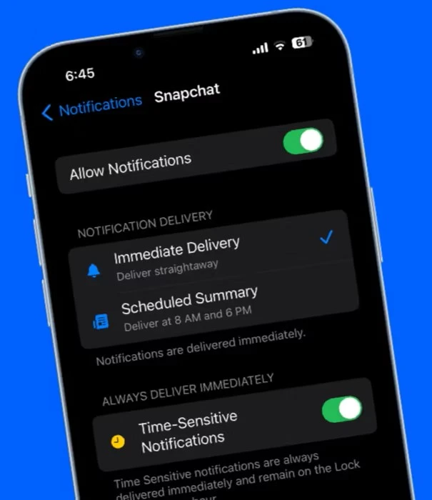 Time-sensitive notifications on Snapchat 