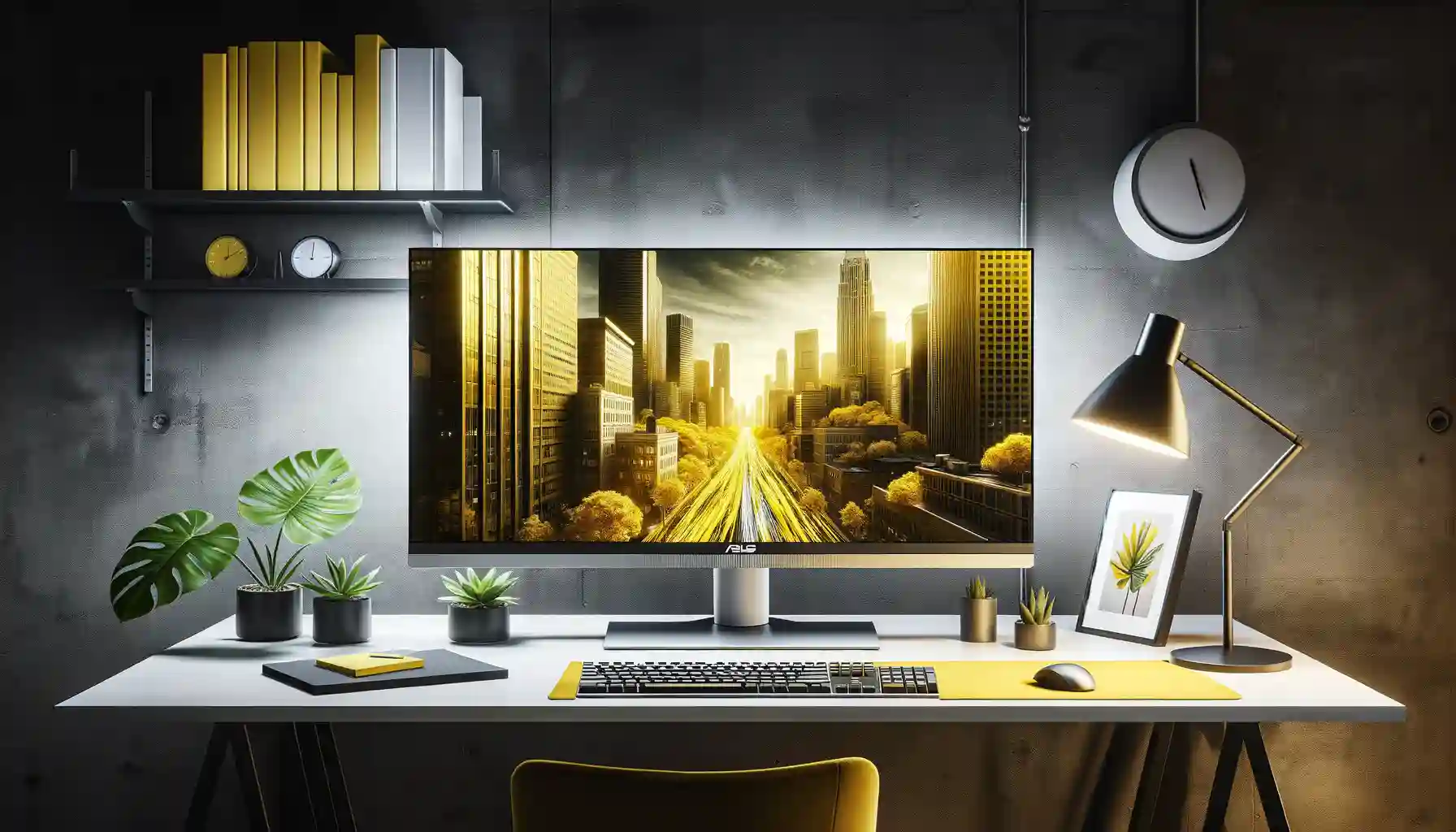 monitor on table with keyboard