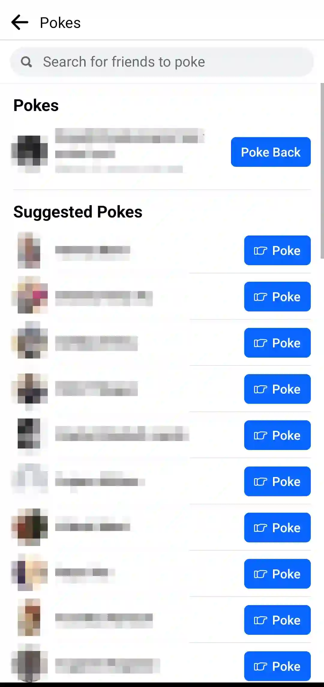 List of friends to poke on Facebook