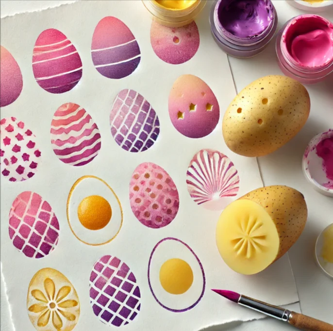 Potato Stamping Easter Eggs