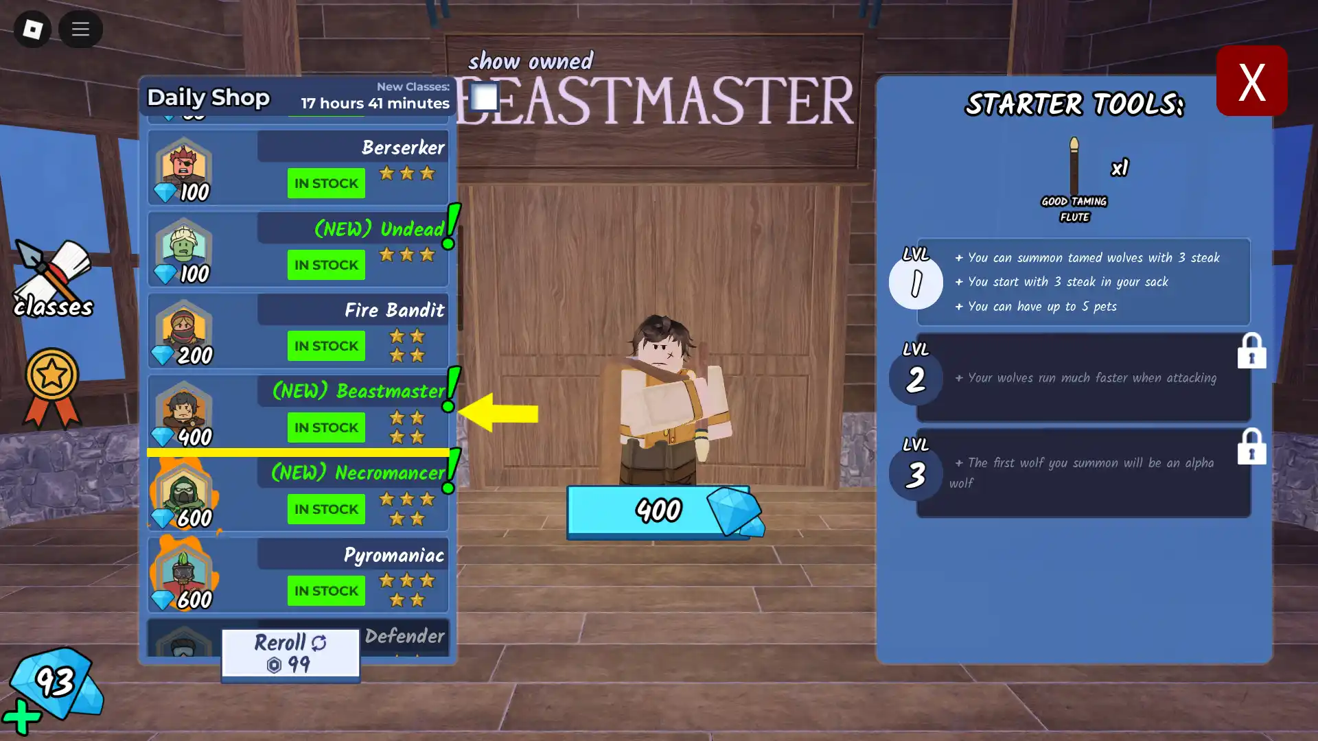 Beastmaster Class in 99 Nights in the Forest
