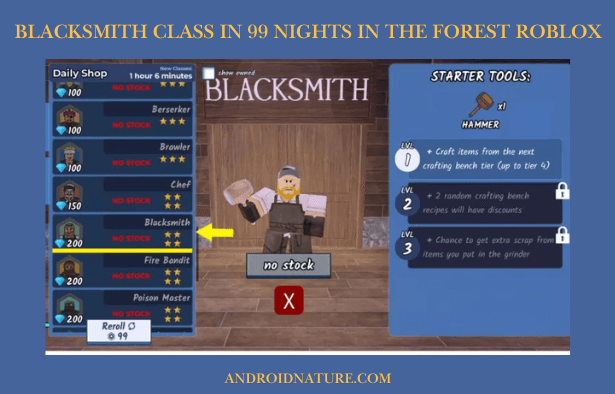Blacksmith Class in 99 Nights in the Forest