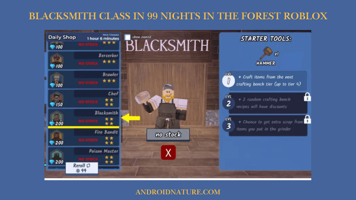 Blacksmith Class in 99 Nights in the Forest
