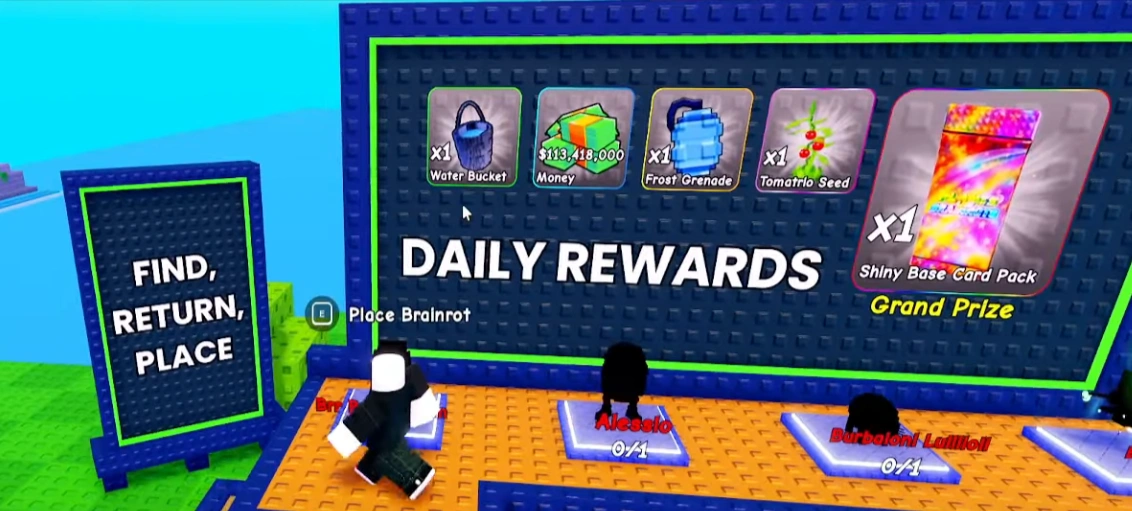 Daily Rewards cards in plants vs brainrots