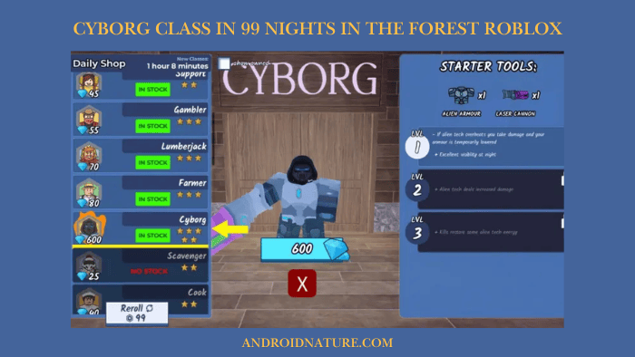Cyborg Class In 99 Nights In The Forest Perks Laser Cannon Guide Cyborg Class In 99 Nights In The Forest Perks Laser Cannon Guide