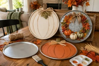 Cute and Cheap Fall Decorations Using $1 Pizza Pans